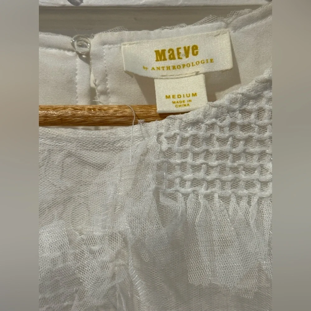 Anthropologie Sheer White Textured Blouse - Picture 2 of 3